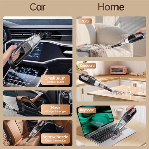 Handheld Vacuum Cordless, Rechargeable 8000PA, Car Vacuum Portable Cordless, Hand Vacuum Rechargeable, 3 in 1, Lightweight, Hand Held Vacuum Cleaner for Car Home Office, Pet Hair 3