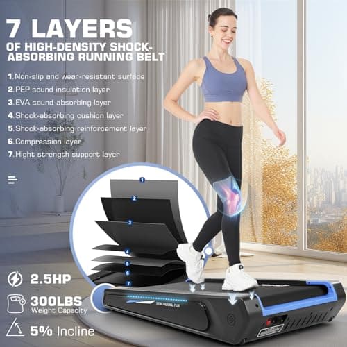 FUNMILY Smallest Walking Pad with Incline, 2 in 1 Under Desk Treadmill for Home Office, Mini Compact Treadmill, 2.5 HP Walking Treadmills 300lbs Weight Capacity, Lighting Design 3