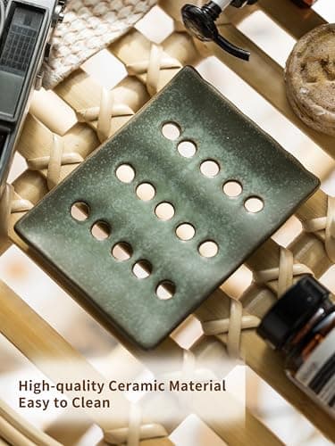 Cormomu Ceramic Soap Dish with Self Drain for Shower, Bar Soap Holder to Lift and Keep Dry, Concave Design to Prevent Slipping, Suitable for Kitchen and Bathroom, Green 5