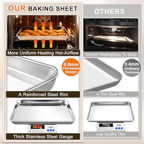 Baking Sheet Set of 3, Commercial Grade Stainless Steel Cookie Sheets for Baking, 12/16/17.5 Inch, Thicker and Firmer Baking Pans Set, Rust & Warp Resistant & Nonstick, Nontoxic&Heavy Duty&Easy Clean 3