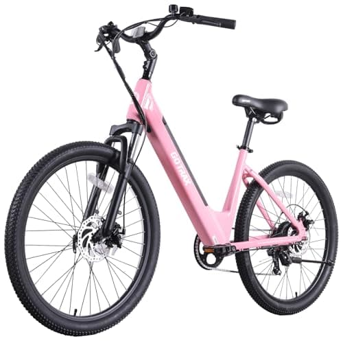 Gotrax Dolphin 26" Electric Bike, Max Range 30Miles(Pedal-assist1)&20Mph Power by 350W, 5 Pedal-Assist Levels&Front Suspension, 7-Speed&Boost Mode, City E-Bike for Adult Leisure Riding/Commuting Pink