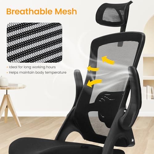 NEO Chair Ergonomic Office Desk Chair High Back Computer Gaming Mesh Chair with Comfy Task Adjustable Arms Lumbar Support Headrest Swivel for Home Office (Black) 6