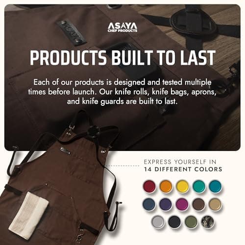 Asaya Chef & BBQ Apron with Pockets - Cross Back Canvas Cooking Apron for Women and Men, Adjustable Work & Grilling Aprons with Pocket, Bottle Opener and Hand Towel, 10oz Cotton Canvas (Brown) 6