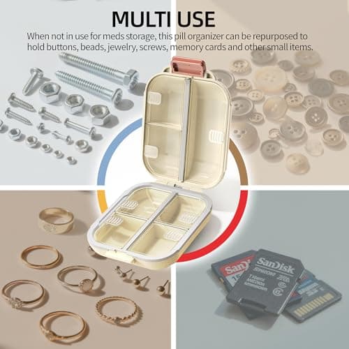 ZHIYES 7 Compartments Travel Pill Organizer, Foldable Portable Airtight Daily Pill Box, Compact Pill Case for Purse & Pocket, BPA-Free Medicine Organizer for Vitamins Fish Oil Supplements (White) 8