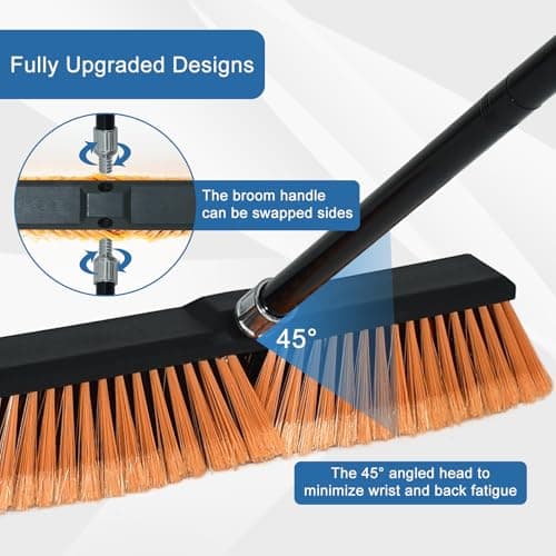 PBHEPJ 18 Inchs Push Broom Outdoor Heavy Duty, Shop Broom with 60" Long Handle for Cleaning Outdoor or Indoor Tile, Garage, Shop, Deck, Concrete, Wood, Stone, Patio Floor 6