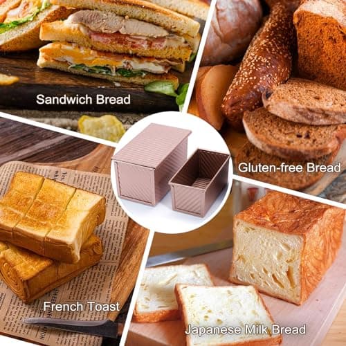 Pavsrmy 2 Pack Pullman Loaf Pan with Lid, 1 lb/0.5 lb Dough Capacity, Premium Non-Stick Sandwich Bread Loaf Pan with Lid, Carbon Steel Corrugated Bread Toast Box Mold with Cover for Baking 7