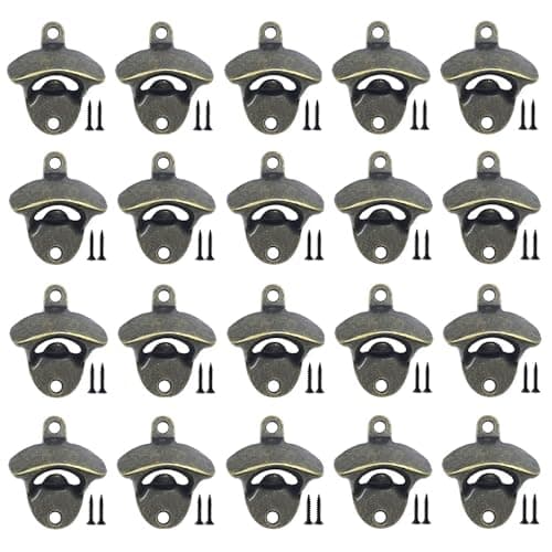 ANSLYQA 20 Pack Bottle Opener Wall Mounted, Vintage Beer Bottle Opener with Screws for Bars KTV Hotels Homes, (Bronze)