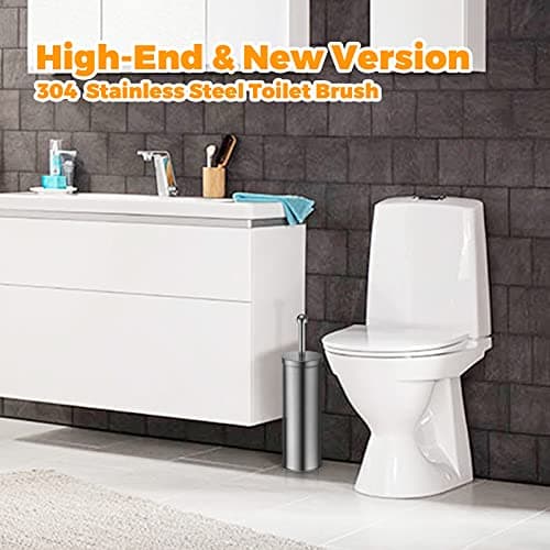 JIGA Toilet Brush and Holder, Stainless Steel Toilet Bowl Brush, Bathroom Toilet Bowl Scrubber Brush with Stiff Bristles 5