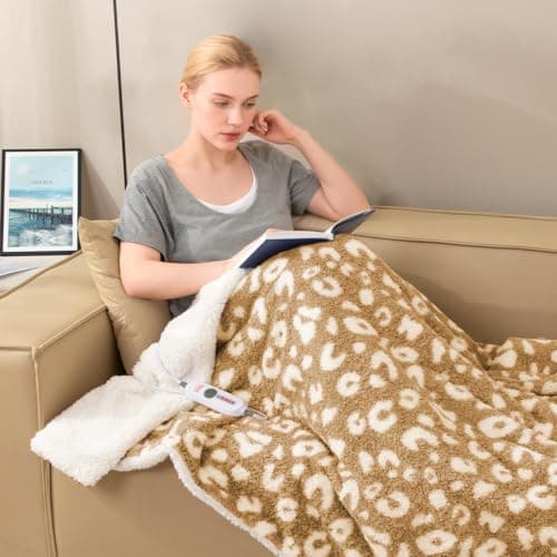 TiMiCalda Leopard Heated Throw Blanket - Soft Knitted Sherpa Electric Blanket with 4 Heat Levels 4 Hours Auto-Off, Electric Throw with Overheating Protection, Warm Gifts, 50"x60" 7