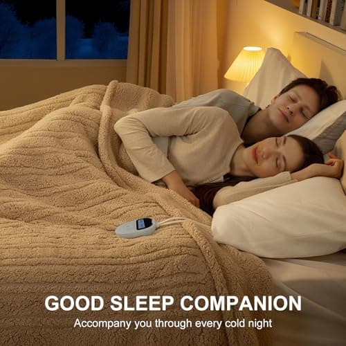LUZARTA Electric Blanket Queen Size Single Control - 84"X90" Soft Double Sided Sherpa Heated Blanket with 6 Fast Heating Levels & 10 hrs Timer Settings, Washable & ETL Certified for Bed, Beige 6