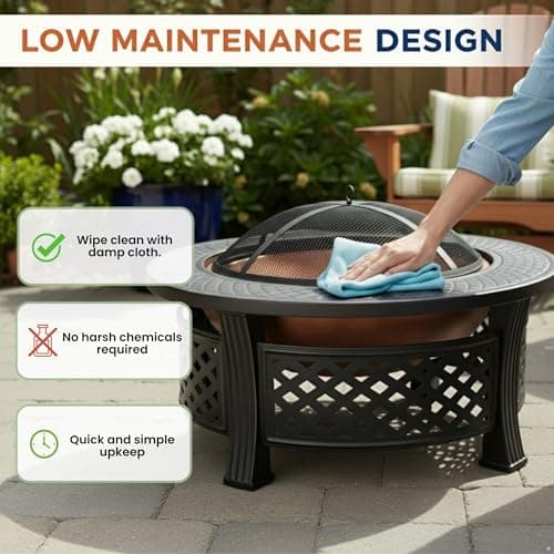 Fire Pit - 32-Inch Outdoor Fireplace with Spark Screen, Poker, and Cover - Wood-Burning Fire Pit for Yard, Patio, or Camping by Pure Garden (Bronze) 6