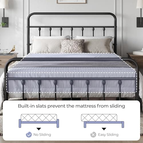 Yaheetech Classic Metal Platform Bed Frame Mattress Foundation with Victorian Style Iron-Art Headboard/Footboard/Under Bed Storage/No Box Spring Needed/Queen Size Black 5