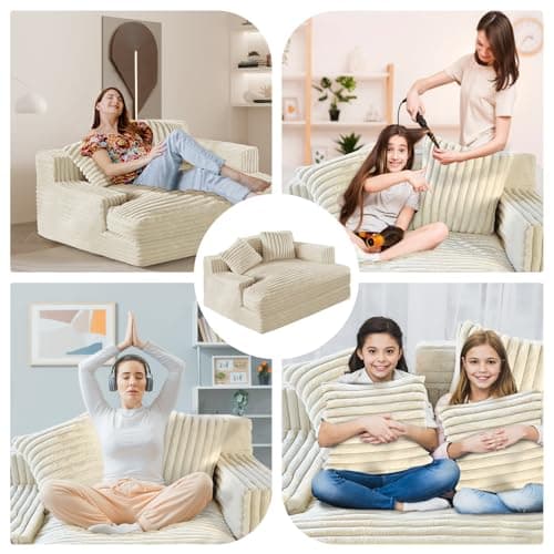 LELEFIDO Chaise Lounge Indoor, Oversized Sofa Bed, 48 Inch Upholstered Lounge Chair with 2 Throw Pillows, Plush Sleeper Chair for Living Room, Bedroom 7