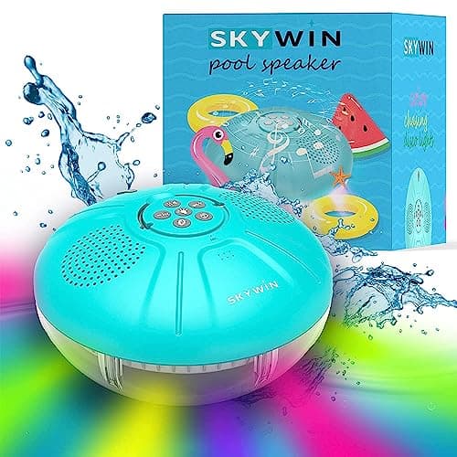 Skywin Floating Pool Speaker with Lights, Wireless Waterproof Bluetooth Speaker for Pool - Dual 5W Sound, Touch Controls, Rechargeable Shower Speaker, Inflatable Hot Tub Accessories for Pool Parties