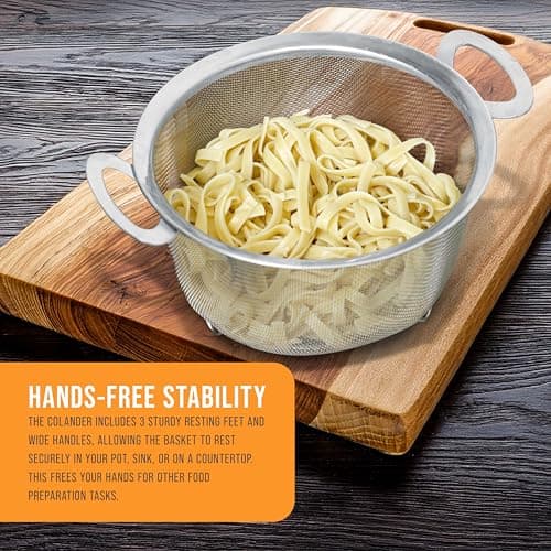 U.S. Kitchen Supply Stainless Steel Colander Strainer Basket - 3-Quart Colander with Resting Feet & Handles - Wide Rim Sieve, Stainless Steel Strainers and Colanders for Kitchen 6