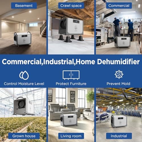 113 pint Crawl Space Dehumidifier with Pump for Basement,Commercial Dehumidifiers with Drain Hose, Industrial Dehumidifier for Large Space,Whole House 7
