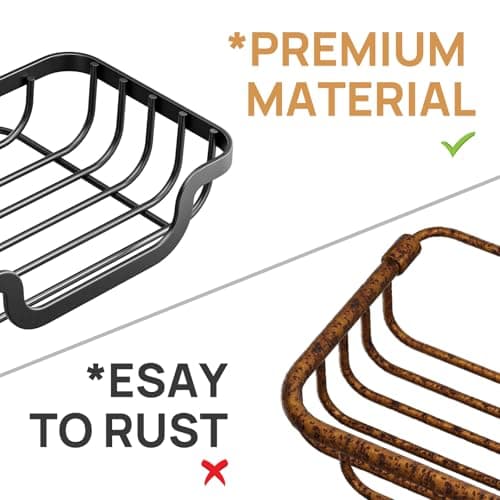 LEVERLOC Soap Dish, Soap Bar Holder for Shower Suction Cup Wall Mounted, Stainless Steel No-Drilling Removable Waterproof Sponge Holder for Bathroom Bathtub Kitchen Sink, Keep Dry, Black 9