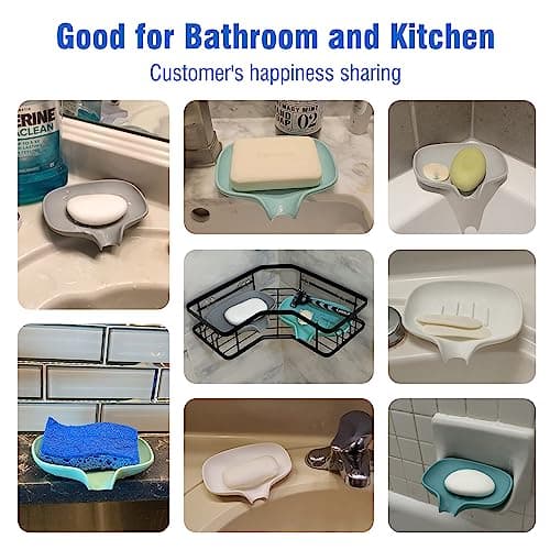 3 Pack Silicone Soap Dish with Drain, Bar Soap Holder for Shower/Bathroom, Self Draining Waterfall Soap Tray/Saver for Kitchen, Keep Soap Dry, Easy to Clean 6