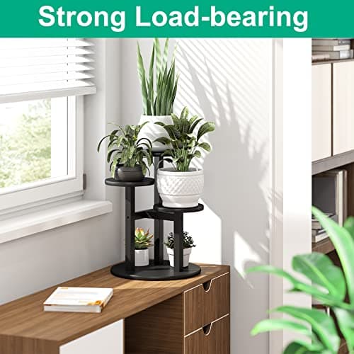 kiplant Black Plant Stand, 3 Tiered Small Plant Stand Indoor, Bamboo Plant Stands for Indoor Plants Multiple, Corner Plant Stand for Window Garden Balcony Living Room Outdoor 7