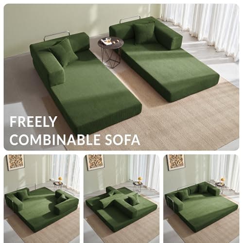 MOEYURO Compression Sofa - 78''Convertible Floor Sofa Bed - with Pillow Back Support Armrest - Comfy Foldable Sofa Bed Compressed Sofa in Box - Corduroy Fabric - for Living Room Bedroom (Green) 6
