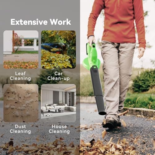 Leaf Blower Cordless with 4.0Ah Battery and Charger, 135MPH 170CFM High Speed Snow Blower with 2 Tube, 20V Electric Leaf Cleaner, Lightweight Handheld Small Blower for Car, Garden, House, Depot, Green 5