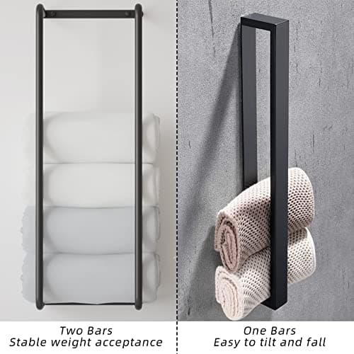 Towel Rack for Bathroom, Wall Mounted Stainless Steel Organizer, Bath Towel Holder Wall Towel Rack for Rolled Towels, for Modern Small Space Bathroom Towel Storage - Black 6
