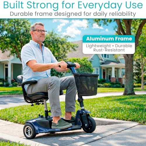 Vive 3 Wheel Mobility Scooter - Electric Powered Mobile Wheelchair Device for Adults - Folding, Collapsible and Compact for Travel - Long Range Power Extended Battery with Charger and Basket Included 8