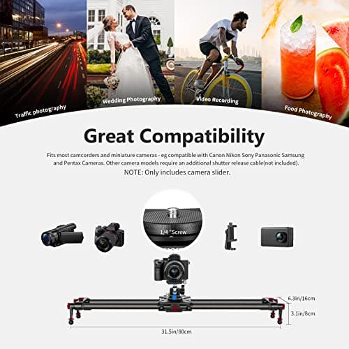 NEEWER 31.5"/80cm Motorized Camera Slider, App Wireless Control Carbon Fiber Dolly Rail Slider, Support Video Mode, Time Lapse Photography, Horizontal, Tracking and 120° Panoramic Shooting (ER1-80) 5