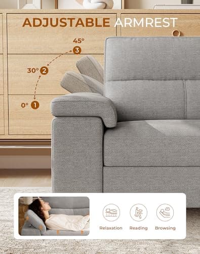 Upvilla 88.97" Modern Sofa Couches for Living Room, Deep Seat Sofas with 8”Cushion, Comfy 2-Seater Chenille Loveseat with Convertible Armrest, Removable Sofa Cover, High Leg(Light Gray) 5