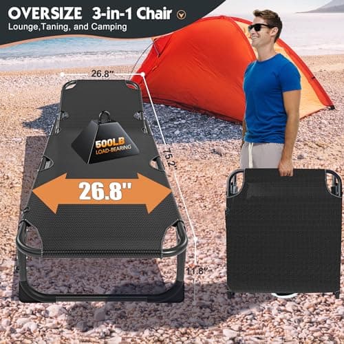 MOPHOTO Folding Chaise Lounge Chair 5-Position, Folding Cot, Heavy Duty Patio Chaise Lounges for Outside, Poolside, Beach, Lawn, Camping (Lounge Cot, Breezy Oceanic) 6