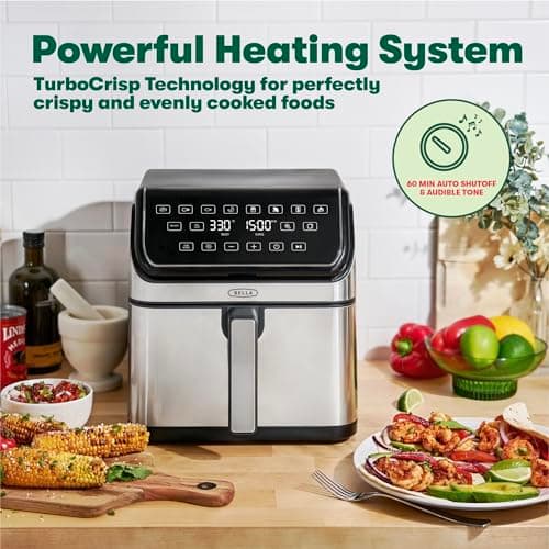 bella 8 Qt Digital Air Fryer with TurboCrisp Technology, Large Family Size Nonstick Cooking Basket and Crisping Tray, Multiple Preset Functions, Auto Shutoff, Silver, 1750 Watt 5