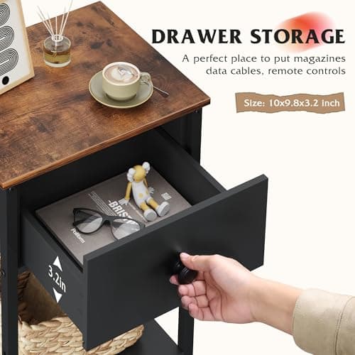 WLIVE Nightstand, Bedside Table with Adjustable Wooden Drawer, 2-Tier Night Stands for Couch, Bed, Sofa, End Table Side Table for Bedroom, Living Room, Black (1 Pack) 5