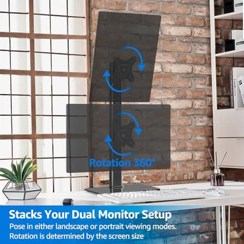 MOUNTUP Vertical Dual Monitor Stand, Stack Two Screens up to 32 inches,33 Lbs, Free-Standing Monitor Desk Mount, Monitor Riser with Swivel, Tilt, Height Adjustable, VESA Stand 100 x 100mm, 75 x 75mm 6