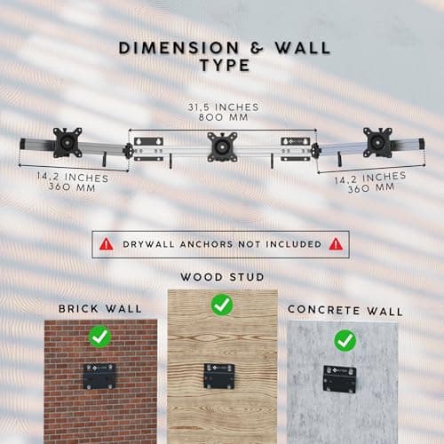 X-ROB Triple Monitor Wall Mount – Premium Aluminum 3 Arm Bracket for 15–32 Inch Screens, Dual Wall Anchors for Maximum Stability, Full Motion with 360° Rotation, VESA 75x75/100x100, Cable Management 8