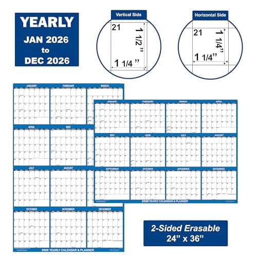 24" x 36" SwiftGlimpse 2026 Wall Calendar Erasable Large Wet & Dry Erase Laminated 12 Month Annual Yearly Wall Planner, Reversible, Horizontal/Vertical, Navy 4