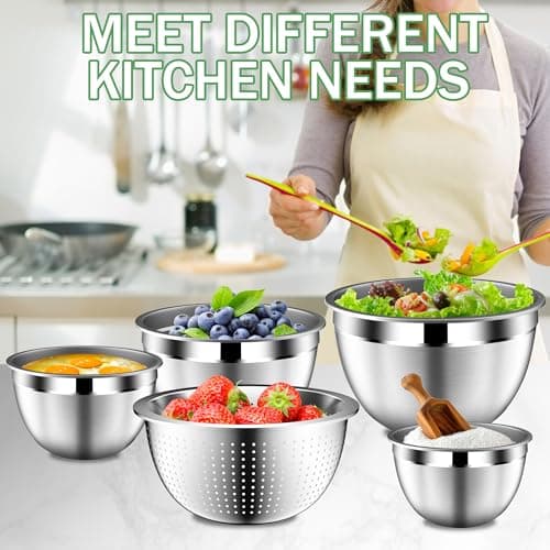 DUTZUN Mixing Bowls with Lids Set, Stainless Steel Mixing Bowls with Colander, Strainer with Mixing Bowl Set, Serving Bowl Kitchen Gift, Size 4.5, 2.5, 2, 1.5QT - Black 7