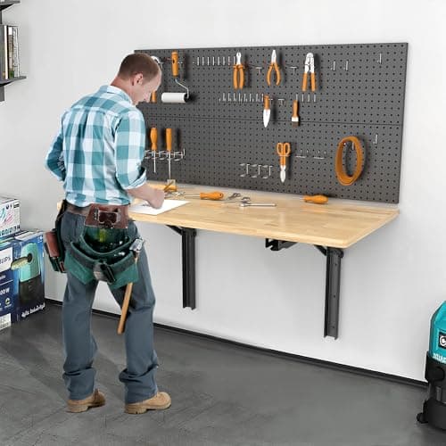 Ultrawall Wall Mounted Folding Workbench, Heavy Duty Foldable Work Table, Collapsible Desk for Workshop, Garage, Office, Home, Holds Up to 550 lb, 47.2" 6