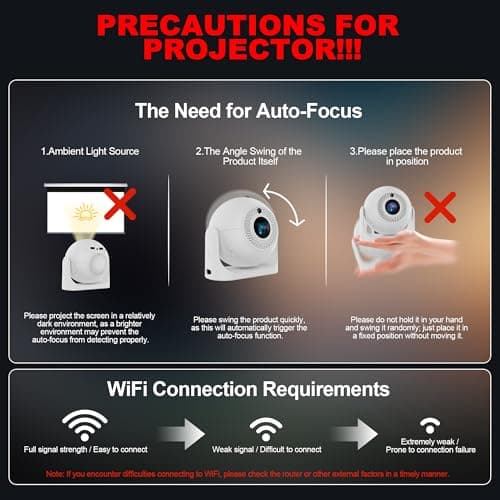 Auto Focus Mini Projector Support 4K 1080P, Built-in APPS & Auto Keystone 180° Rotatable, Portable Projector with WiFi and Bluetooth, Home Theater Outdoor Movie Bedroom Projector, 200 ANSI Lumens 6