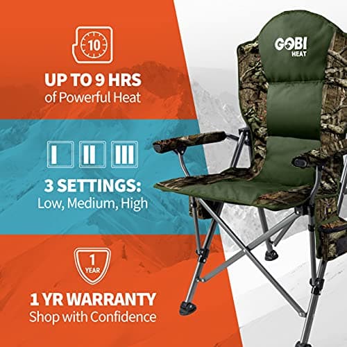 Gobi Heat - Terrain Portable Heated Camping Chair - Outdoor Folding Chair with Heated Filling - Winter Camping Essential - 3 Heat Settings (Mossy Oak® Camo) 5