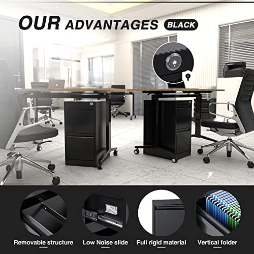 Supper Metal Vertical File Cabinet with 2 Drawer,File Storage Cabinet with Lock,Office Home Steel Vertical File Cabinet for Letter/Legal/F4/A4,W14.96”x D19.68”x H28.7”, Assembly Required (Black) 5