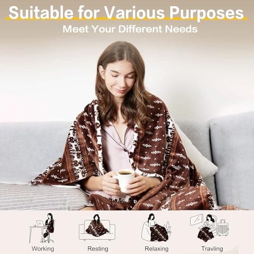 Gintao Electric Heated Blanket Throw,Double Flannel Electric Throw with 3 Heating Levels,ETL&FCC Certified, 4H Auto Off Overheat Protection,Heating Blanket for Home Office, 50"x60"Brown 6
