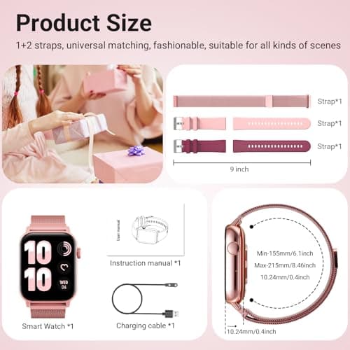 Trendia Smart Watches for Women, 1.83" HD Fitness Tracker (Answer/Make Calls), 120+ Sport Modes with Heart Rate/Sleep Monitor, IP68 Waterproof, 3 Bands, Fitness Watch for iOS Android, Pink 7
