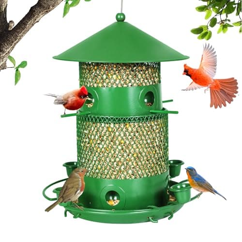 Toaocrs Metal Bird Feeder - Large Capacity Cardinal Feeder for Bird Lovers, Hanging Design (Green, 4.5LB)