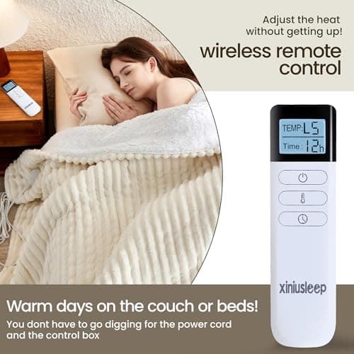 XINIUSLEEP Heated Blanket Electric Blanket 50"x60", Soft Flannel Sherpa Electric Throw with 5 Heating Level & 12 Times Setting, Heated Throw with Overheating Protection, Machine Washable (Beige) 5