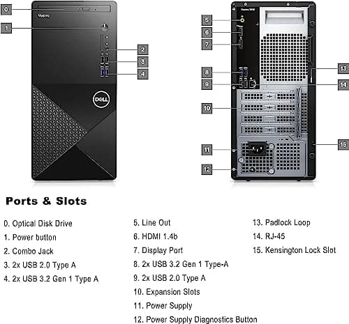 Dell Vostro 3910 Desktop Computer | 12th Gen Intel 4-Core Processor | 16GB DDR4 RAM | 256GB SSD + 1TB HDD | Intel UHD Graphics 730 | WiFi 6 | DVD-RW | Display Port | HDMI | Windows 11 Pro 6