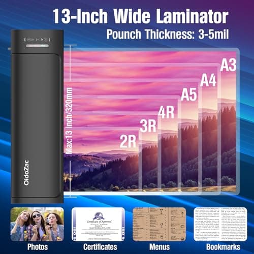 Laminator Machine 13 Inch, 60s Quick Warm-Up Never Jam Laminating Machine with 52 Laminating Sheets, 9 in 1 A3 Thermal Machine Hot & Cold with Paper Trimmer Corner Rounder for Office School Home Use 6