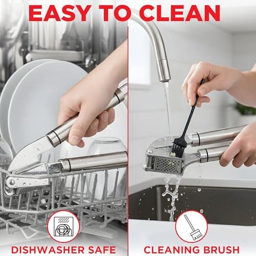 Alpha Grillers Garlic Press Stainless Steel - Easy to Clean, Rust-Proof, Dishwasher Safe - Stainless Steel Garlic Press, Mincer, Crusher with Silicone Peeler & Cleaning Brush 6