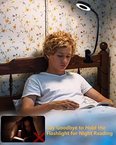 KOTUDAY Clip on Desk Lamp with Clamp for Reading Home Office, 360° Ajustable Clip Light for Bed Headboard, Bedside or Desk with 10 Dimmable Brightness 3 Eye-Care Color Modes 8