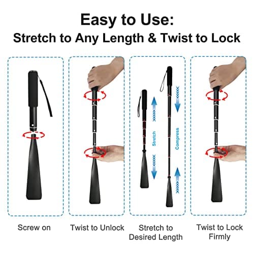 TriPro Shoe Horn Long Handle -15"-37" Telescopic Metal Shoe Horn Adjustable Length, Aluminum Alloy, Portable Long Handled Shoe Horn, Shoe Horn Long Handle For Seniors Men Women Kids 5