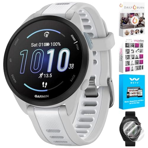 Garmin 010-02863-21 Forerunner 165 Smart Sport Watch, Mist Gray + Whitestone | Official USA Partner Model | Bundle with Deco Essentials 2-Pack Screen Protector + Fitness & Wellness Suite